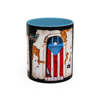Puerto Rico Flag Door Accent Coffee Mug — Vintage Rustic Boricua Pride (11/15oz)