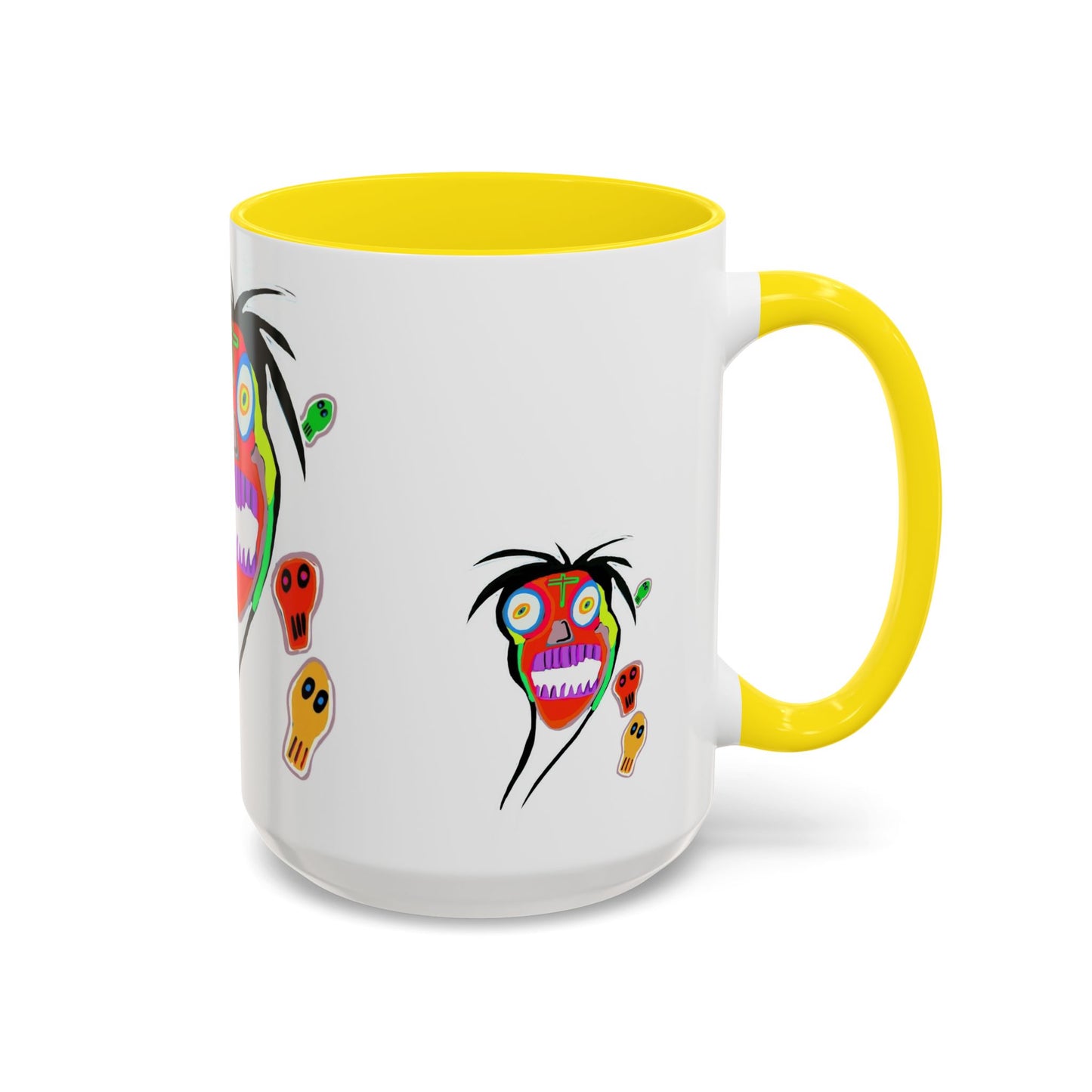 Skullface Accent Coffee Mug — Colorful Day of the Dead Pop Art (11/15oz)