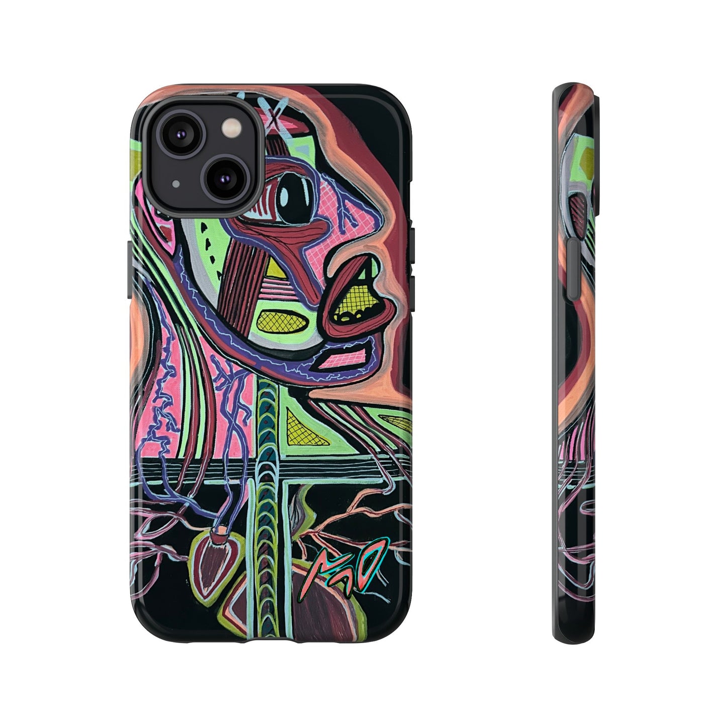 HEART ATTACK Abstract Neon Face Tough Phone Case – Vibrant Art Phone Cover