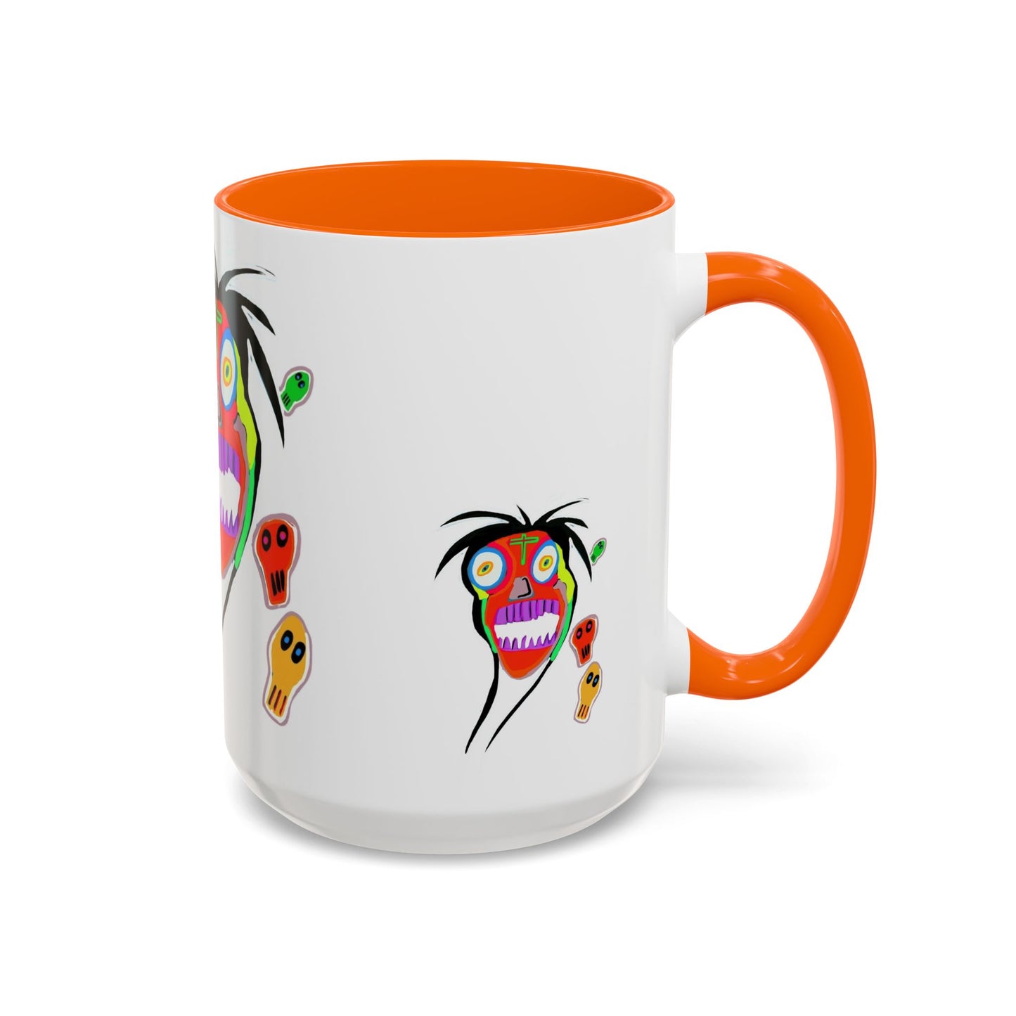Skullface Accent Coffee Mug — Colorful Day of the Dead Pop Art (11/15oz)