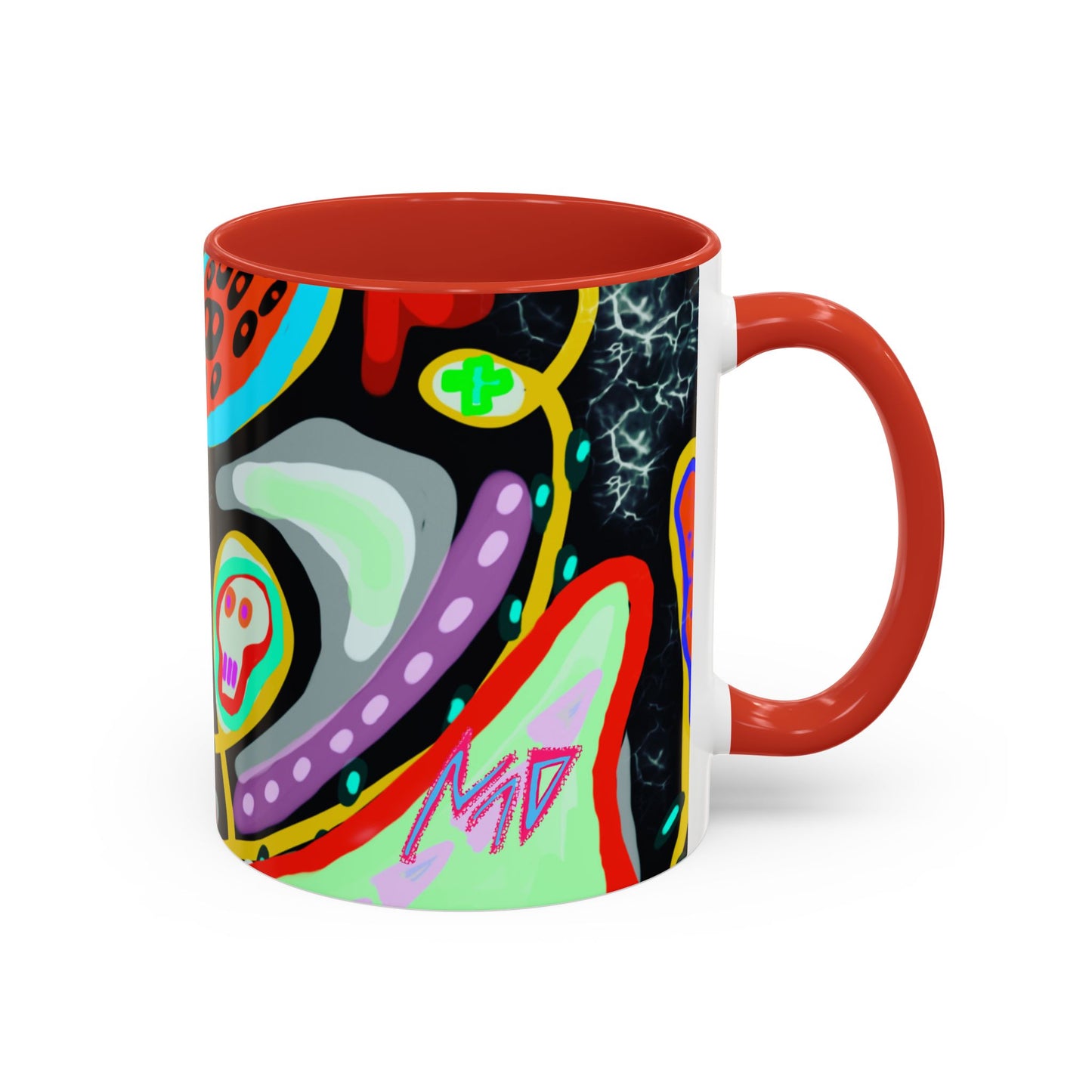 CRAZY2.0  Accent Mug — Colorful Neon Skull Abstract Coffee Cup