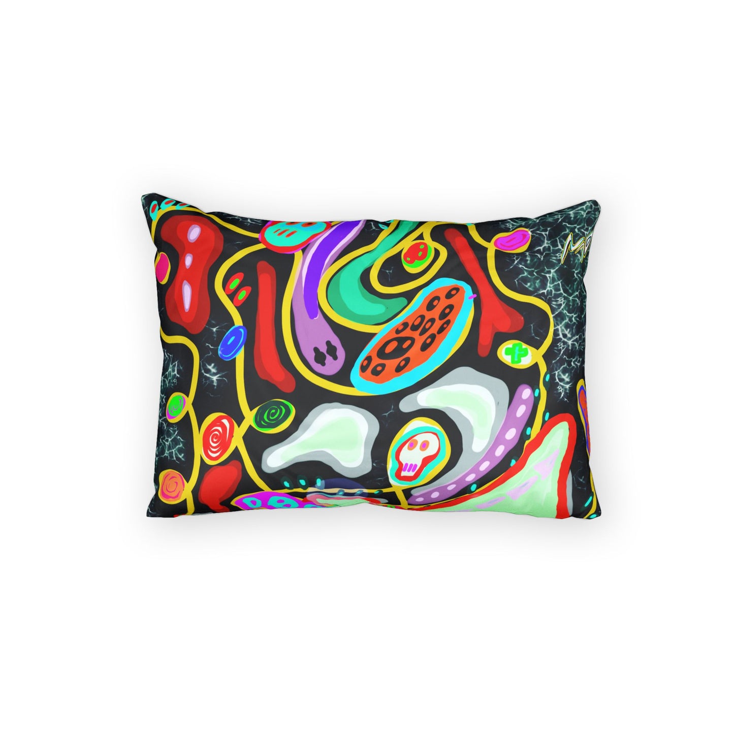 Abstract Neon Doodle Pillow Sham — Colorful Psychedelic Cotton Throw