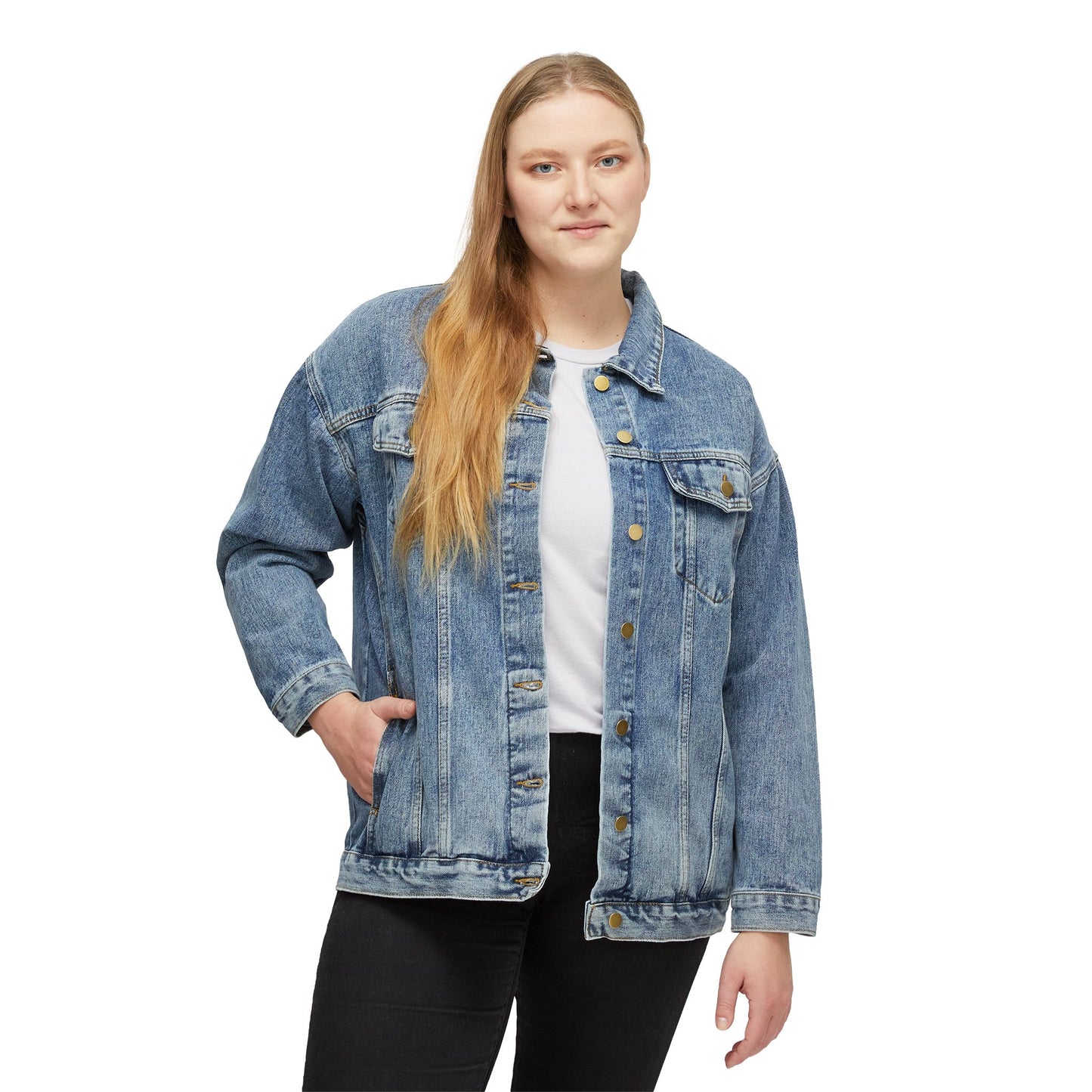 Women's Denim Jacket with Colorful Butterfly Back Print — Trendy Casual Outerwear