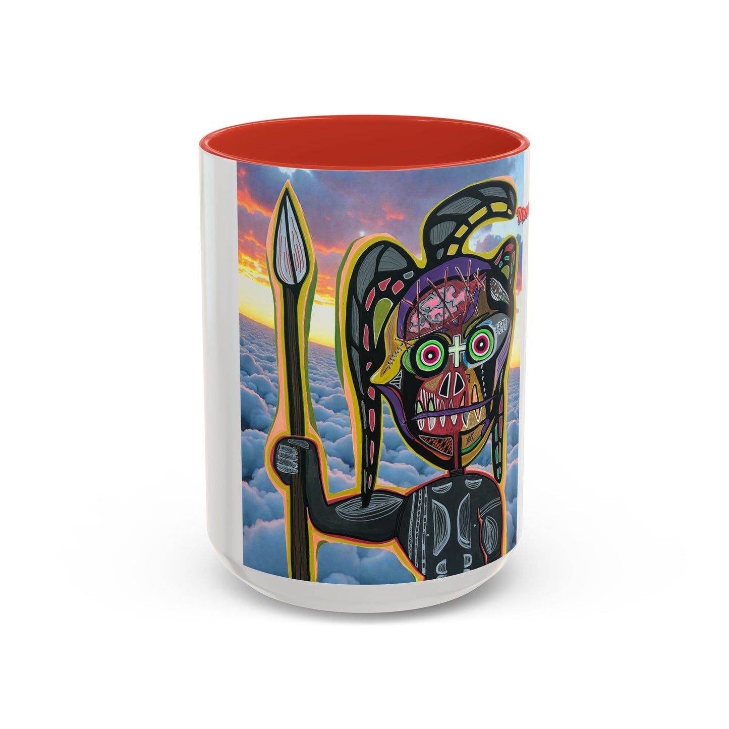 Surreal VINCENT Tribal Warrior Accent Coffee Mug — Colorful Skull Art 11/15oz