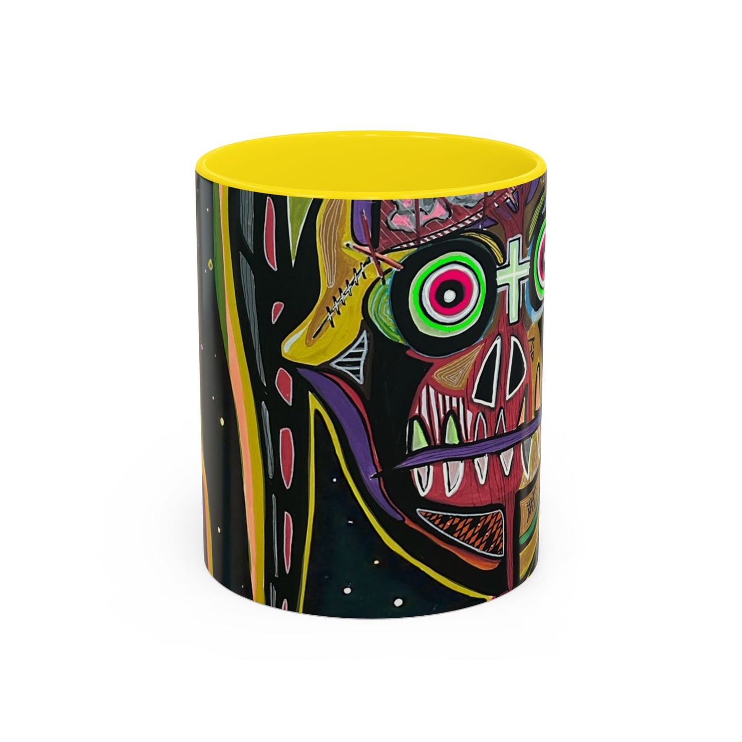 VINCENT  Skull Pop Art Accent Coffee Mug — Colorful Neon Tribal Skull Design (11/15oz)