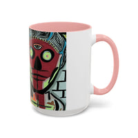 Abstract Day of the Dead Skull Accent Coffee Mug — Colorful Neon Skull Art (11/15oz)