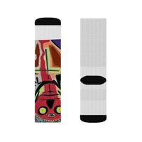KING GRAY.  Colorful Abstract Mask Sublimation Socks - Funky Tribal Art Crew Socks