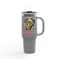 MOVINCHIARTDESIGNS.  40oz Insulated Travel Mug — Colorful Abstract Skull Design, Spill‑Resistant Tumbler