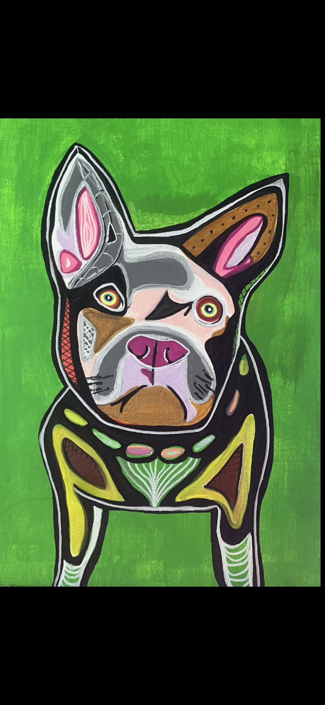FRENCHIE Dog Acrylic over canvas painting
